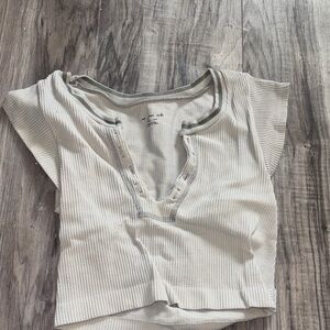 Urban Outfitters Ribbed Henley Top - Cream